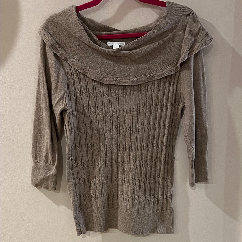 New York & Company Taupe  Cable Knit Sweater With Belt Loops/Belt Not Included